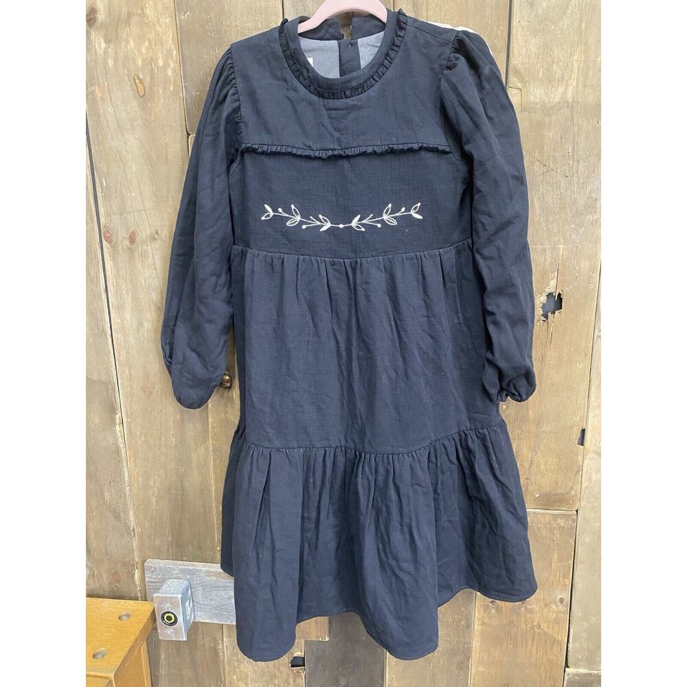 Juvenile World POPELIN BLACK DRESS WITH EMBROIDERED YOLK Size 16Y
